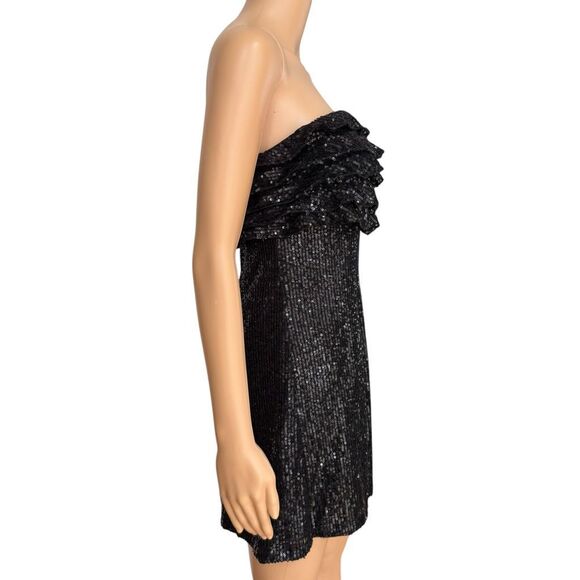 FREE PEOPLE FRIDA RUFFLE BLACK STRAPLESS SEQUIN MINI DRESS sz 2 NWT - Picture 4 of 10